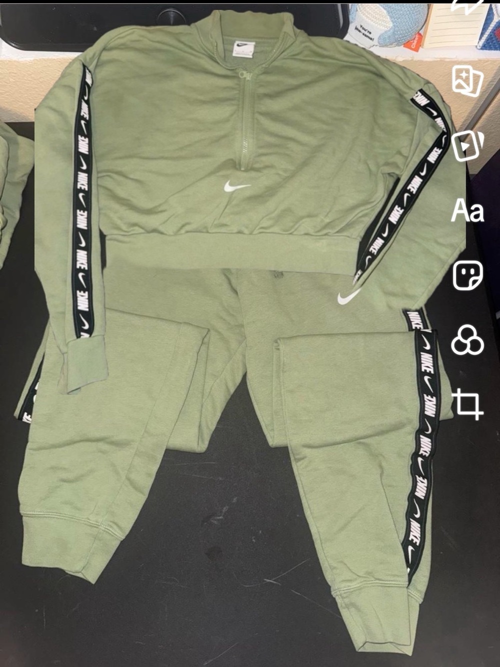 Nike Olive Green Half-Zip Cropped Sweatshirt with matching sweatpants